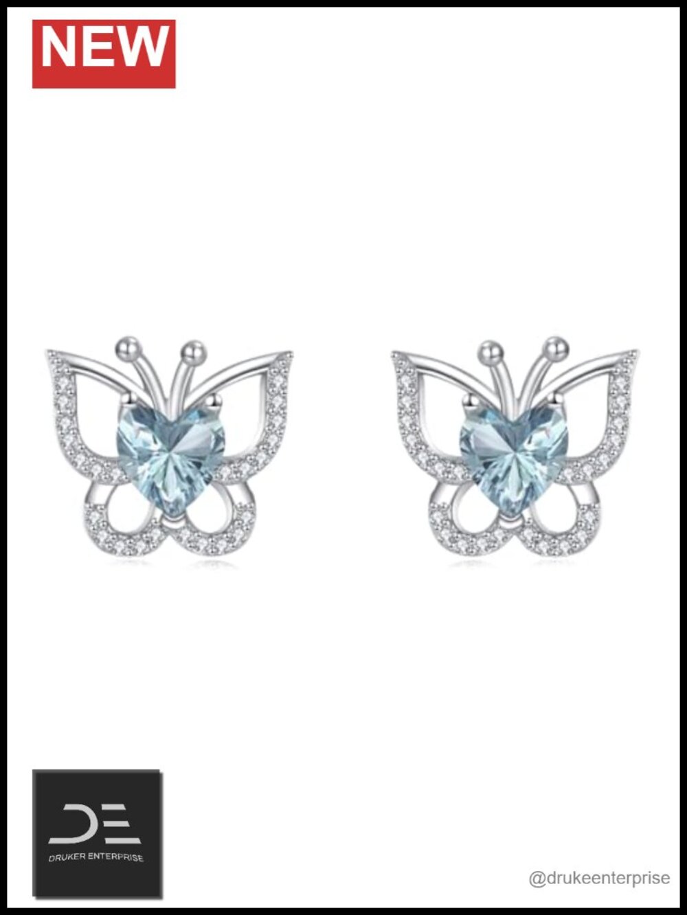 925 Sterling Silver Butterfly Stud Earrings Hypoallergenic Birthstone CZ Gifts